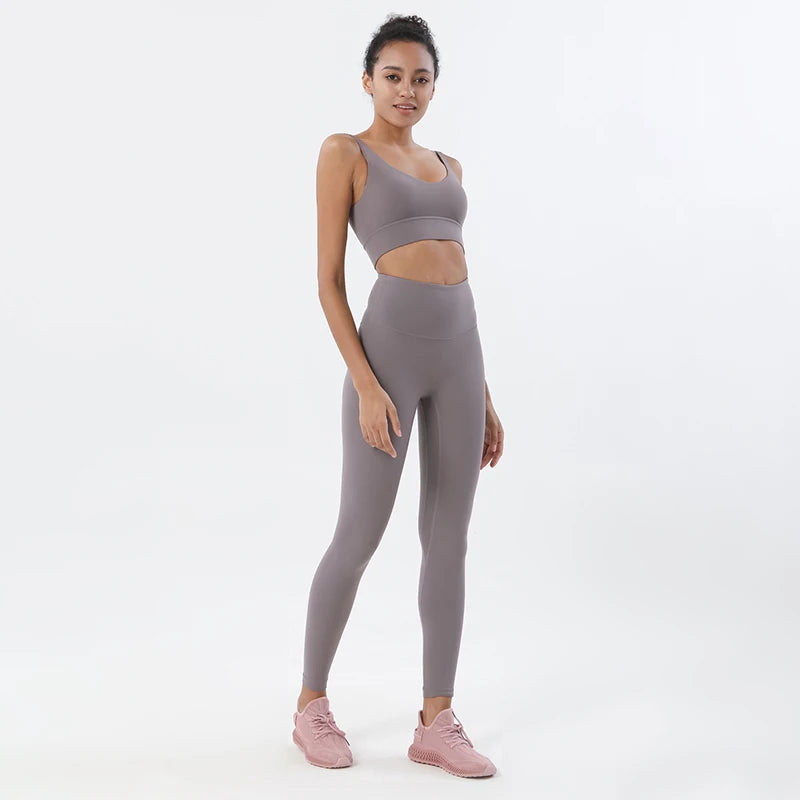 Nylon Tracksuits Women'S Yoga Set Sports Suit Gym Fitness Bra Leggings Women Lounge Wear Crop Tops Sexy 18 Colors