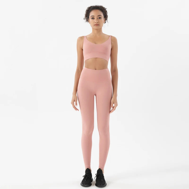 Nylon Tracksuits Women'S Yoga Set Sports Suit Gym Fitness Bra Leggings Women Lounge Wear Crop Tops Sexy 18 Colors